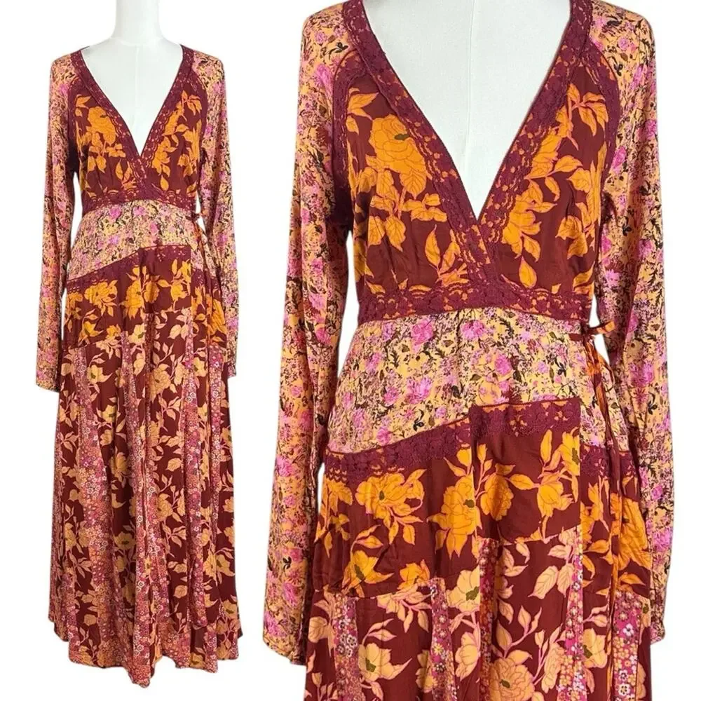 Free People Bohemian Retro 70s Gypsy Floral Tilda Maxi Dress Size Medium - Picture 2 of 8